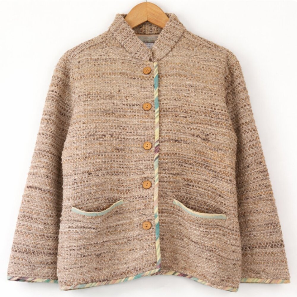 100% Silk Lagenlook Chore Jacket | Artsy Textured Button‎ Front